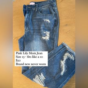Pink Lily Distressed Mom Jean